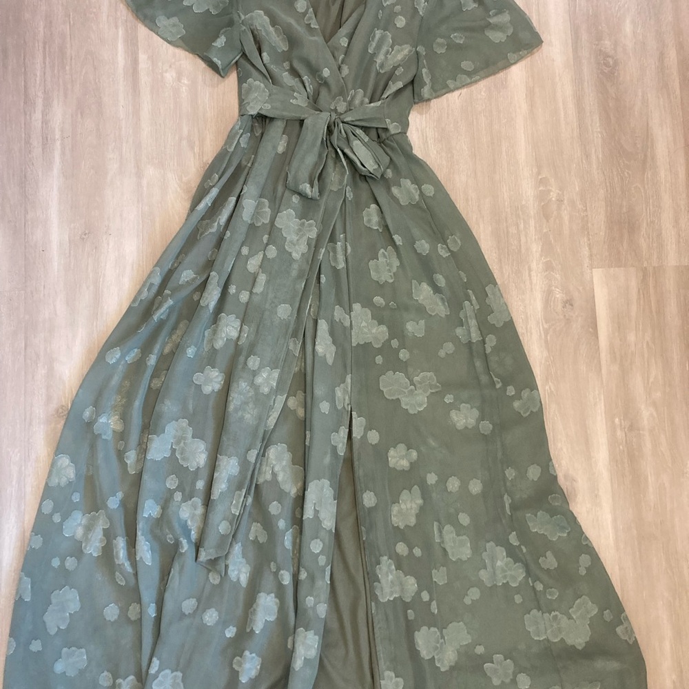 Baltic Born Sage Green Maxi wrap-style bridesmaid dress